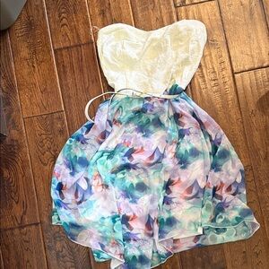 Charlotte Russe Strapless Floral Mini Dress - White and Blue